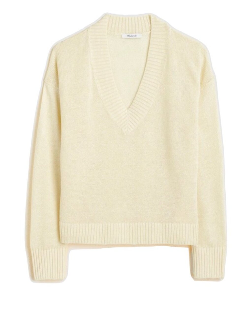 Madewell Deep V-Neck Sweater in 100% Linen Sheer Pineapple XS NWT